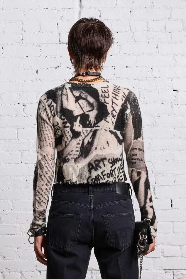 PRINTED BABY CARDIGAN 8211 NEWSPAPER Women R13 Sweaters