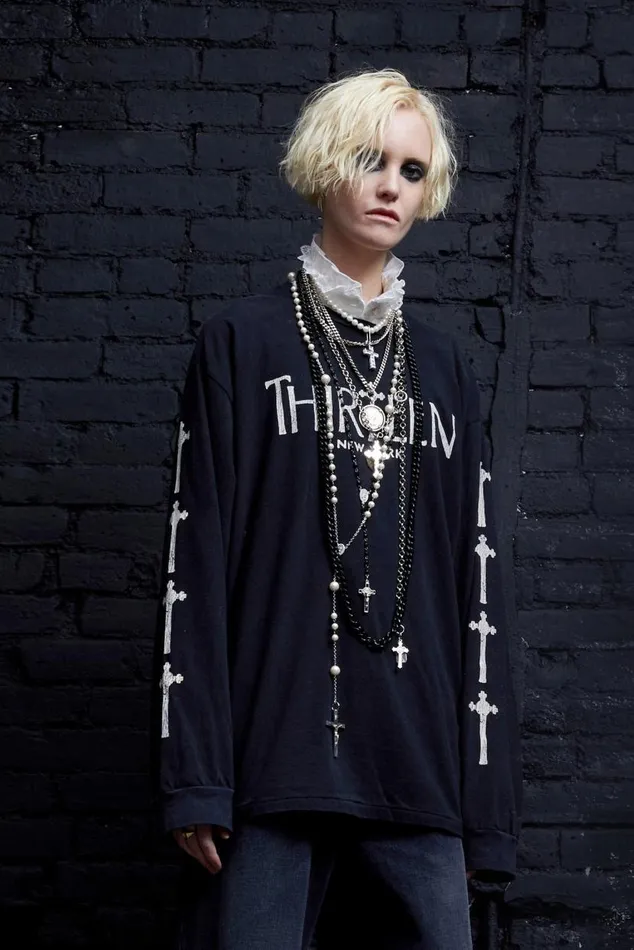 R THIRTEEN GOTHIC LONG SLEEVE TEE 8211 BLACK Women R13 TShirts
