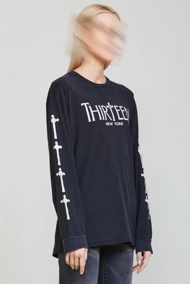 R THIRTEEN GOTHIC LONG SLEEVE TEE 8211 BLACK Women R13 TShirts