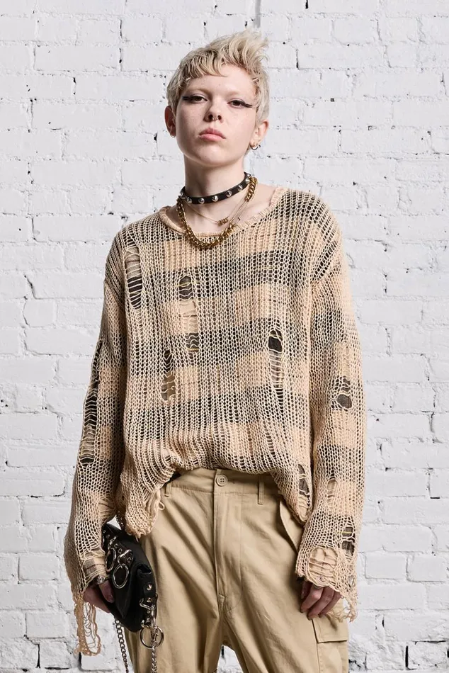 RELAXED OVERLAY CREWNECK 8211 CREAM AND BLACK PLAID Women R13 Sweaters