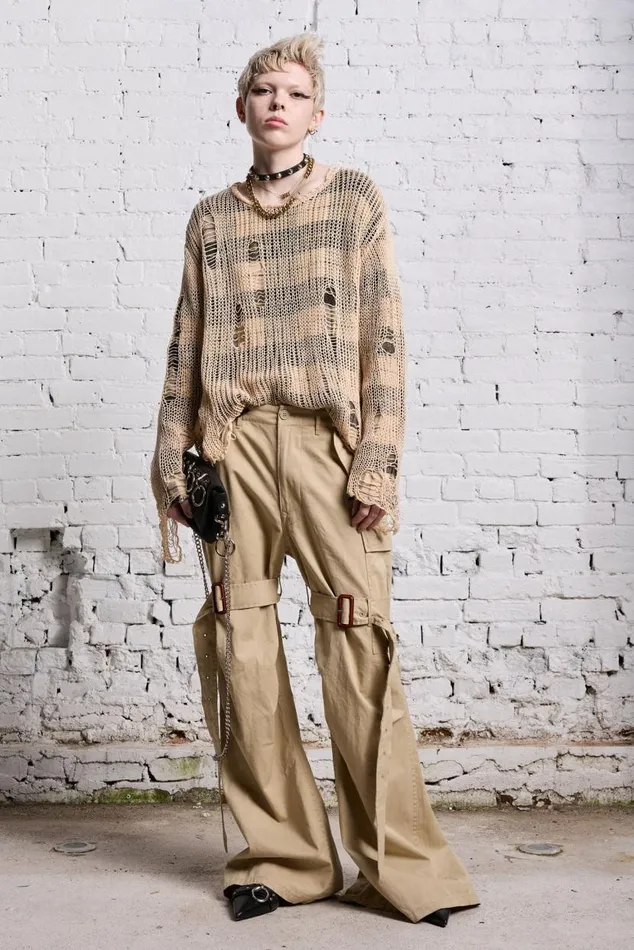 RELAXED OVERLAY CREWNECK 8211 CREAM AND BLACK PLAID Women R13 Sweaters