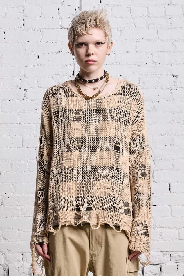 RELAXED OVERLAY CREWNECK 8211 CREAM AND BLACK PLAID Women R13 Sweaters