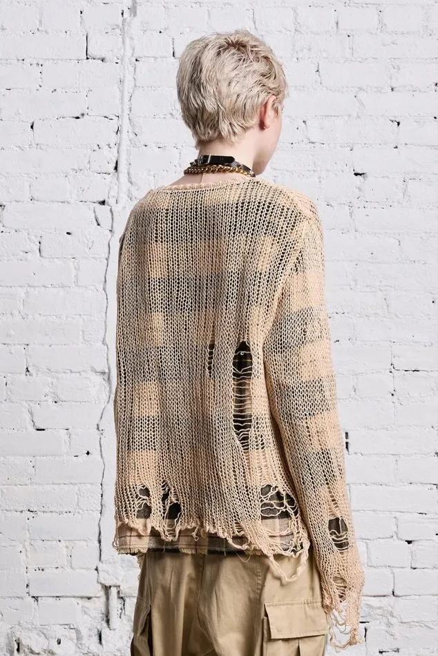 RELAXED OVERLAY CREWNECK 8211 CREAM AND BLACK PLAID Women R13 Sweaters