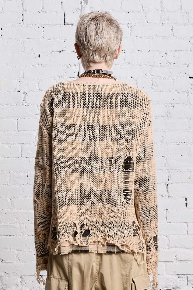 RELAXED OVERLAY CREWNECK 8211 CREAM AND BLACK PLAID Women R13 Sweaters