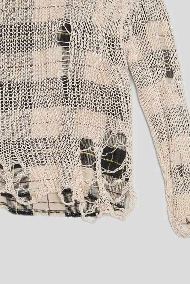 RELAXED OVERLAY CREWNECK 8211 CREAM AND BLACK PLAID Women R13 Sweaters