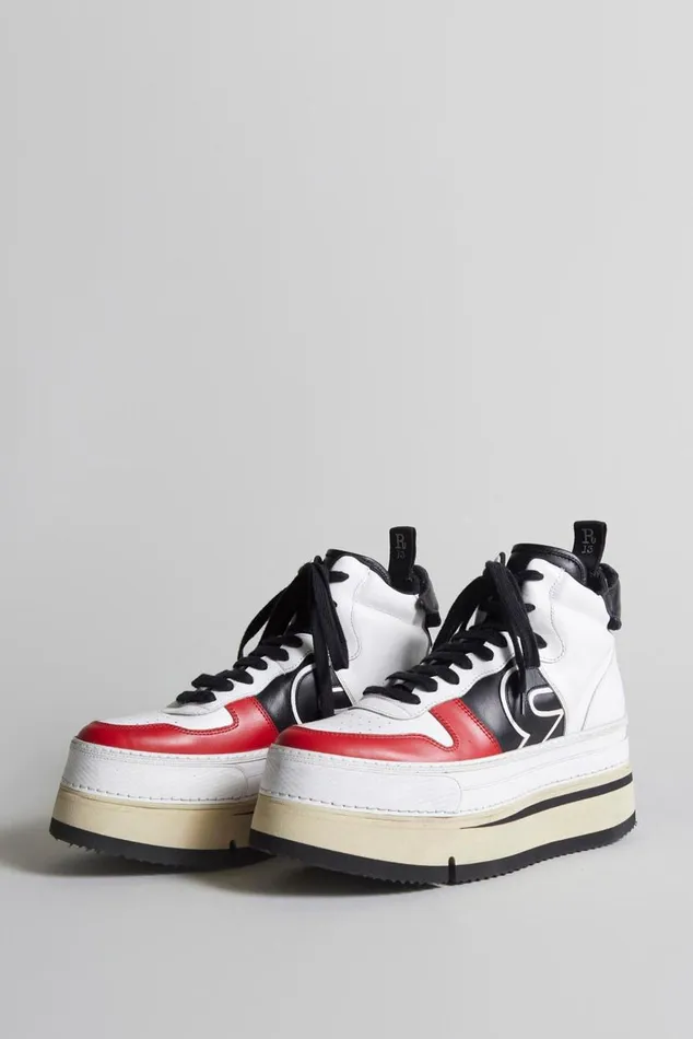 RIOT LEATHER HIGH TOP 8211 SKATE WHITE AND RED Women R13 Shoes