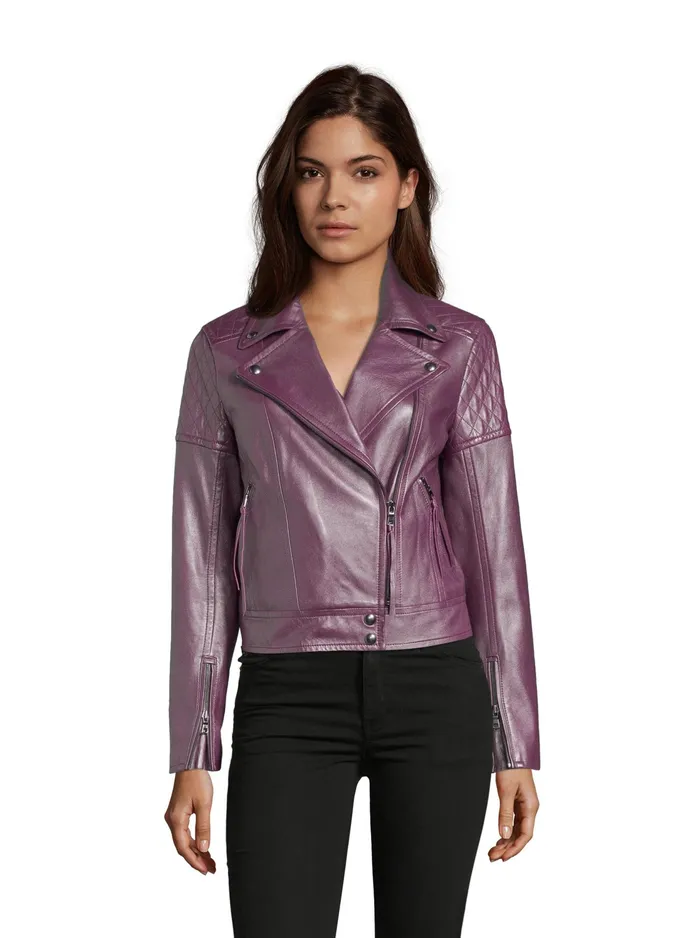 Robert Graham Jackets Women MONROE METALLIC LEATHER JACKET Magenta