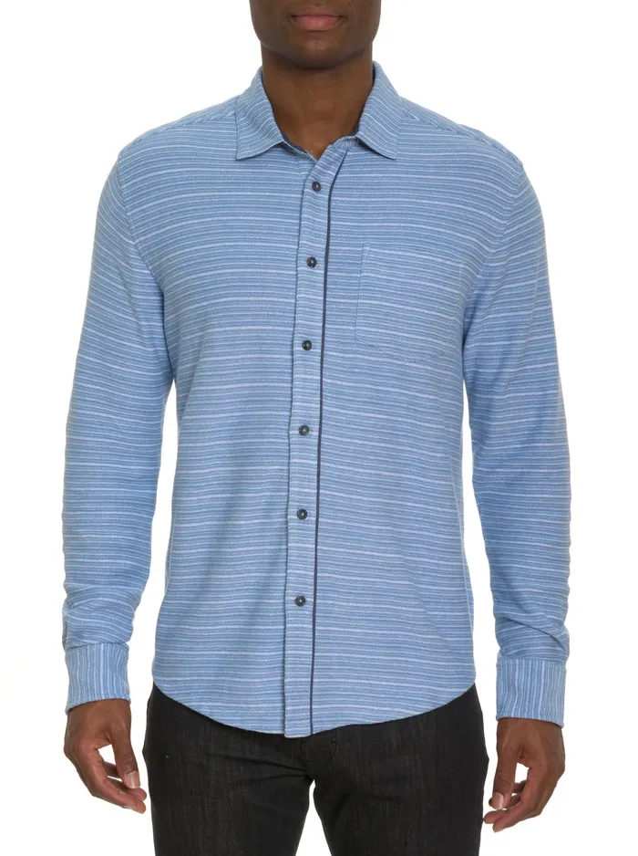 Robert Graham Long Sleeve Button Down Shirts Men ADLER LONG SLEEVE BUTTON FRONT KNIT SHIRT Light Blue