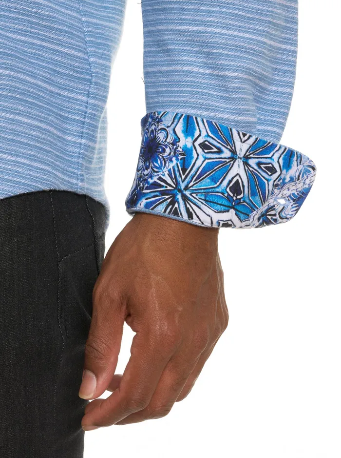 Robert Graham Long Sleeve Button Down Shirts Men ADLER LONG SLEEVE BUTTON FRONT KNIT SHIRT Light Blue