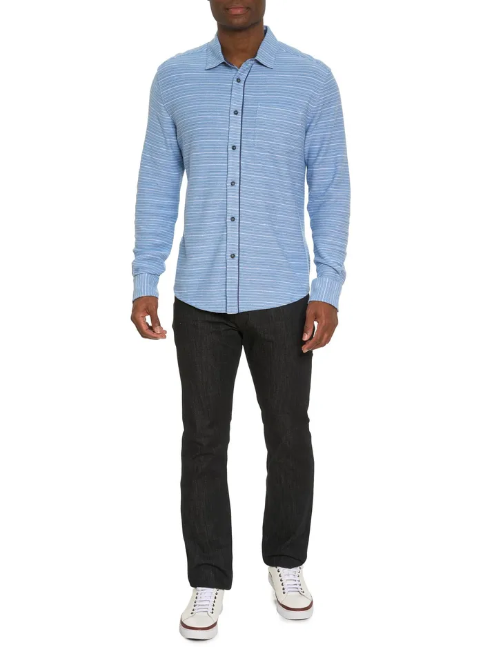 Robert Graham Long Sleeve Button Down Shirts Men ADLER LONG SLEEVE BUTTON FRONT KNIT SHIRT Light Blue