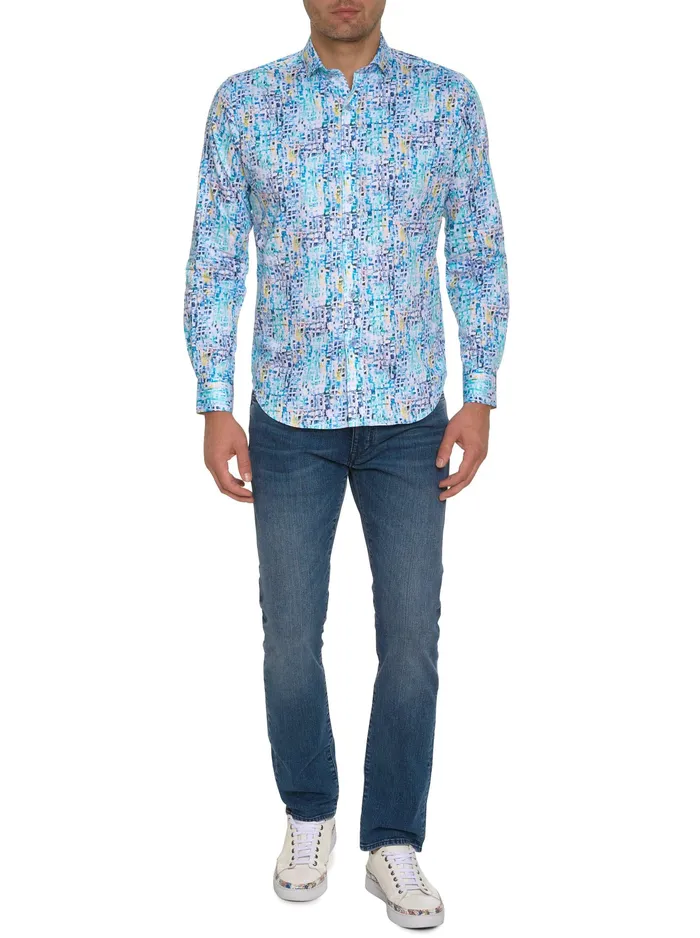 Robert Graham Long Sleeve Button Down Shirts Men BELMONT LONG SLEEVE BUTTON DOWN SHIRT Teal