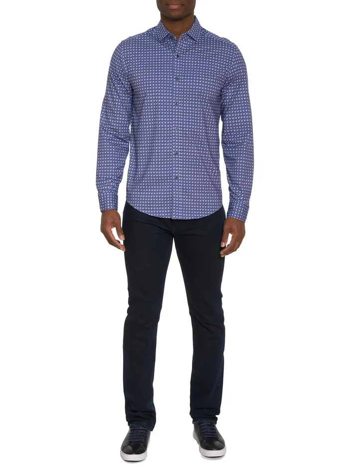 Robert Graham Long Sleeve Button Down Shirts Men BERNARDI MOTION LONG SLEEVE KNIT BUTTON DOWN SHIRT Blue