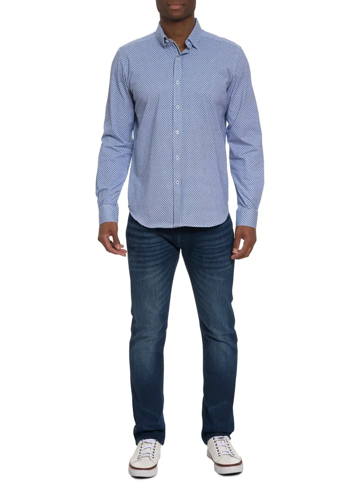 Robert Graham Long Sleeve Button Down Shirts Men GIRMAN LONG SLEEVE KNIT SHIRT Navy