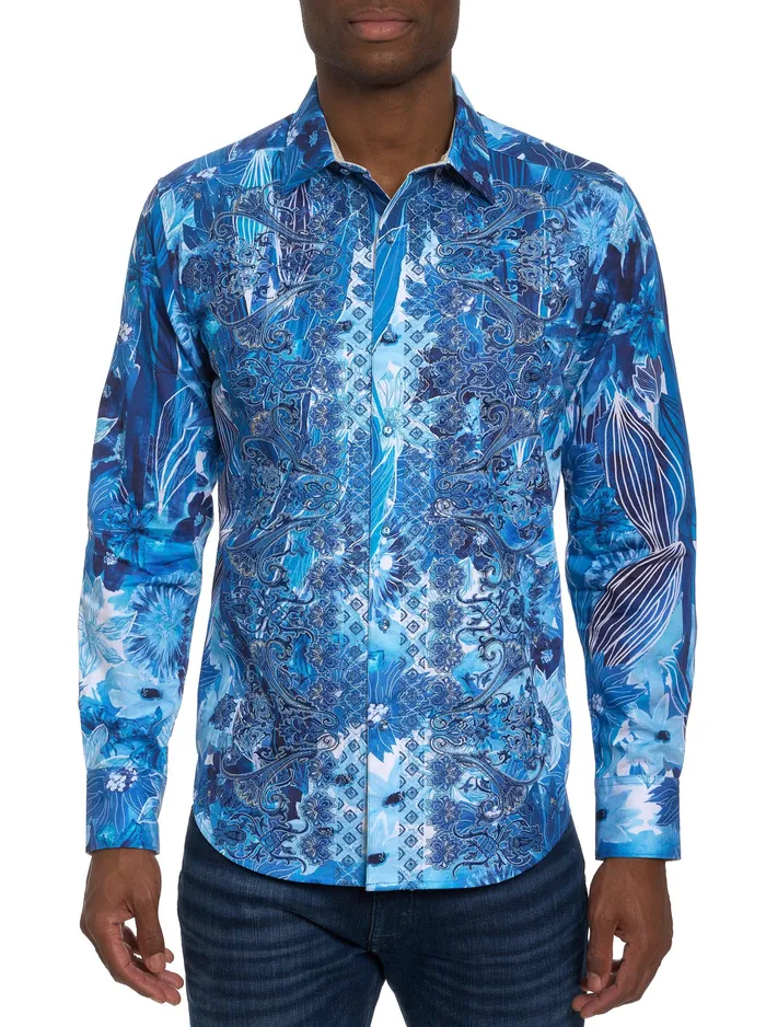 Robert Graham Long Sleeve Button Down Shirts Men LIMITED EDITION FLORAL ESCAPE BUTTON FRONT SHIRT Blue Robert Graham Long Sleeve Button Down Shirts Men LIMITED EDITION FLORAL ESCAPE BUTTON FRONT SHIRT Blue