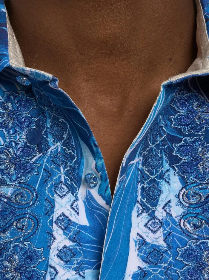 Robert Graham Long Sleeve Button Down Shirts Men LIMITED EDITION FLORAL ESCAPE BUTTON FRONT SHIRT Blue