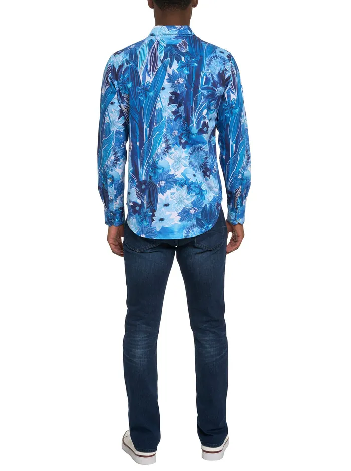Robert Graham Long Sleeve Button Down Shirts Men LIMITED EDITION FLORAL ESCAPE BUTTON FRONT SHIRT Blue