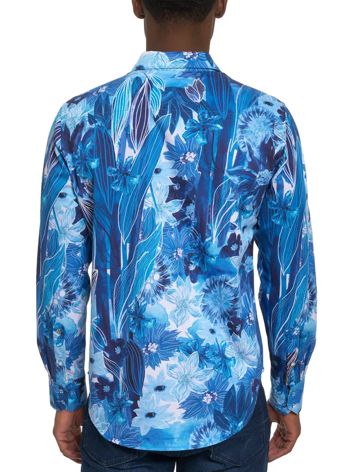 Robert Graham Long Sleeve Button Down Shirts Men LIMITED EDITION FLORAL ESCAPE BUTTON FRONT SHIRT Blue
