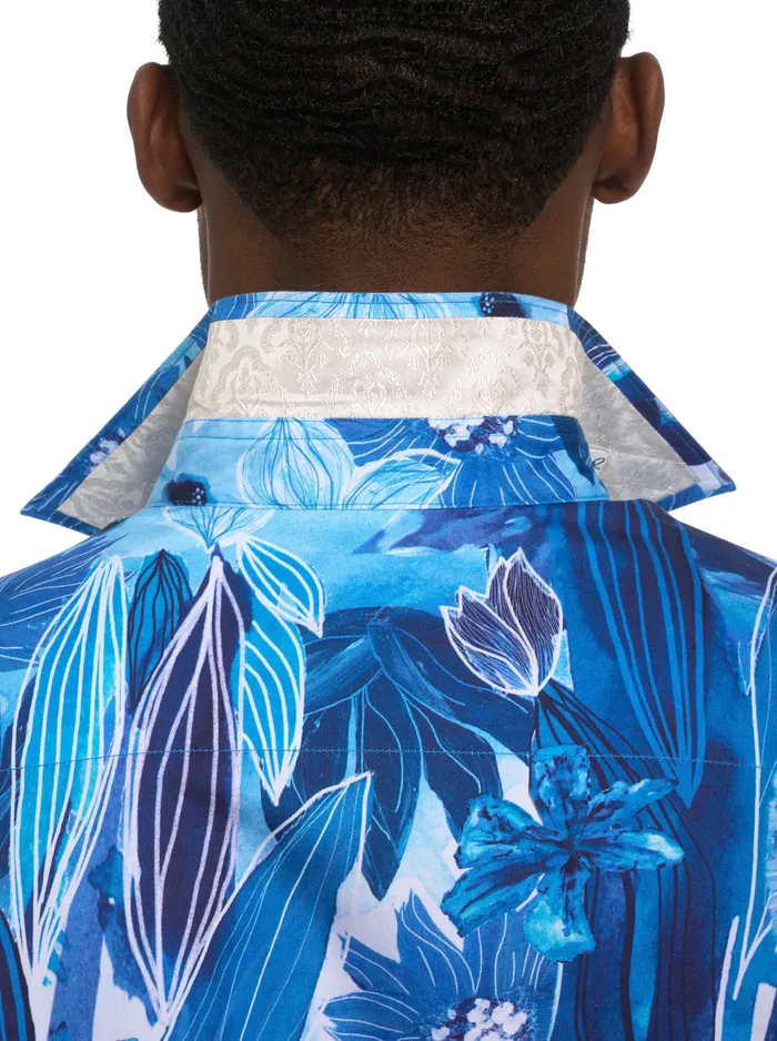 Robert Graham Long Sleeve Button Down Shirts Men LIMITED EDITION FLORAL ESCAPE BUTTON FRONT SHIRT Blue