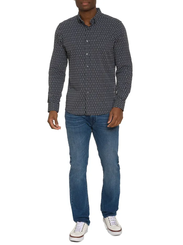 Robert Graham Long Sleeve Button Down Shirts Men NUCCI MOTION LONG SLEEVE BUTTON DOWN SHIRT Black
