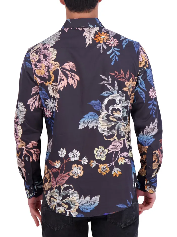 Robert Graham Long Sleeve Button Down Shirts Men PLUTO LONG SLEEVE BUTTON DOWN SHIRT Black