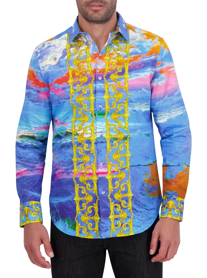 Robert Graham Long Sleeve Button Down Shirts Men SUNSET AT SEA LONG SLEEVE BUTTON DOWN SHIRT Blue Robert Graham Long Sleeve Button Down Shirts Men SUNSET AT SEA LONG SLEEVE BUTTON DOWN SHIRT Blue