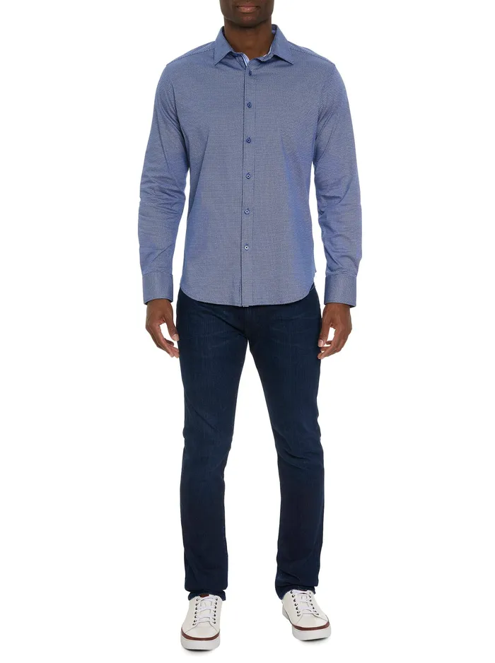 Robert Graham Long Sleeve Knits Men LIOTTA MOTION LONG SLEEVE KNIT BUTTON DOWN SHIRT Navy