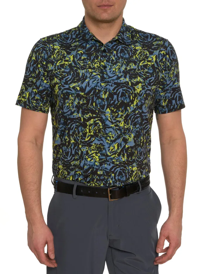 Robert Graham Polos and TShirts Men ABSTRACT ROSE PERFORMANCE POLO Black
