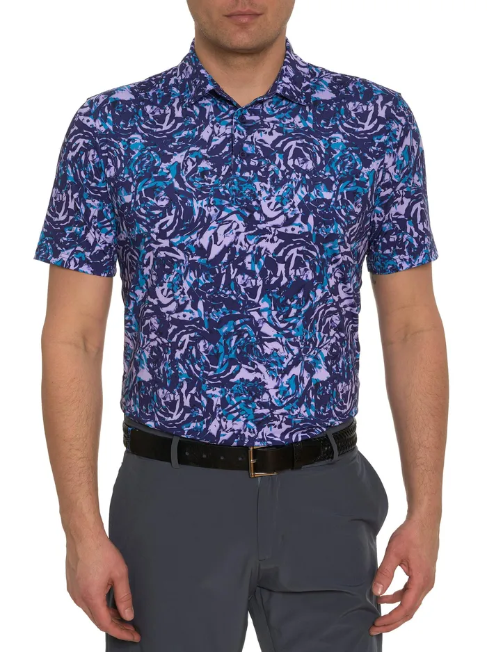 Robert Graham Polos and TShirts Men ABSTRACT ROSE PERFORMANCE POLO Black