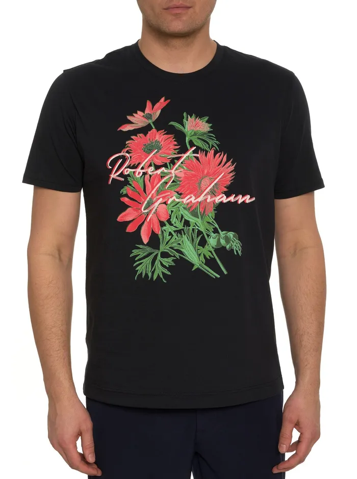 Robert Graham Polos and TShirts Men FLORAL SCRIPT GRAPHIC TSHIRT Black