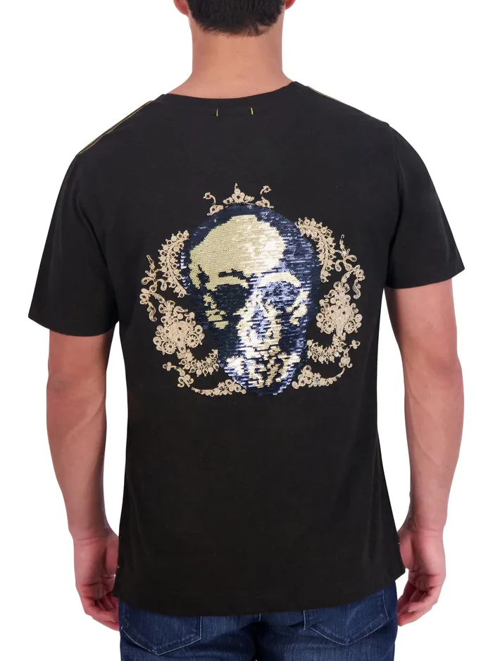 Robert Graham Polos and TShirts Men LIMITED EDITION NEIL SEQUIN SKULL TSHIRT Black