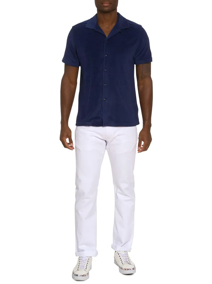 Robert Graham Short Sleeve Button Down Shirts Men CABANA BOY SHORT SLEEVE KNIT SHIRT Navy