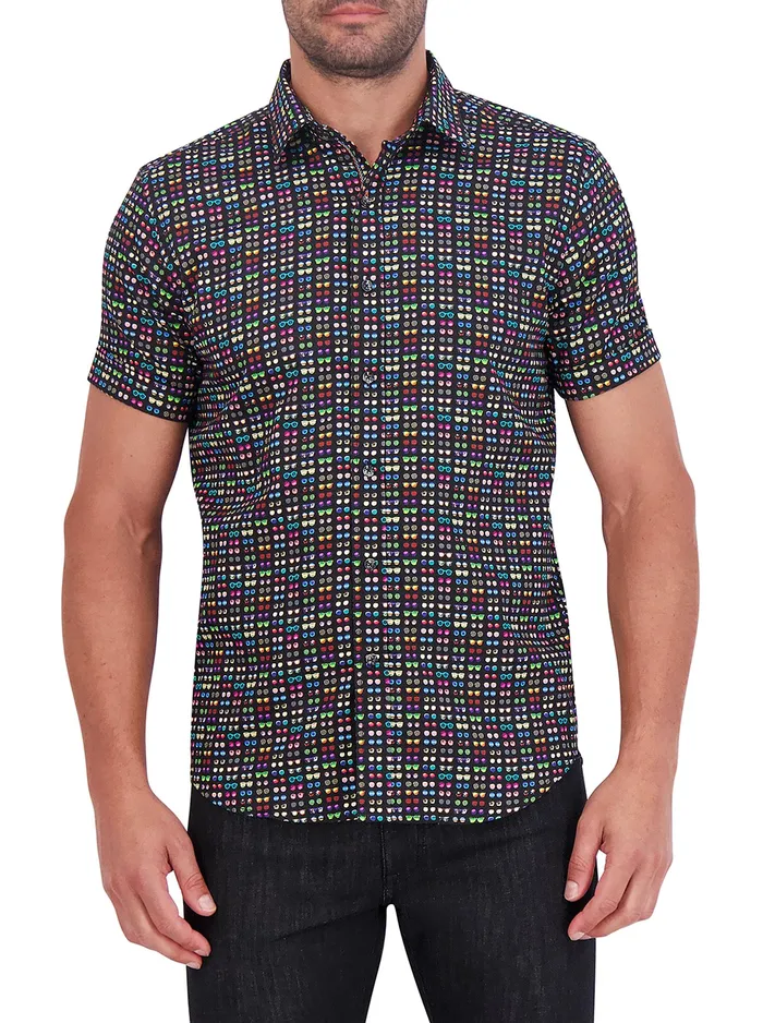 Robert Graham Short Sleeve Button Down Shirts Men SPECTACLE SHORT SLEEVE BUTTON DOWN SHIRT Black Robert Graham Short Sleeve Button Down Shirts Men SPECTACLE SHORT SLEEVE BUTTON DOWN SHIRT Black