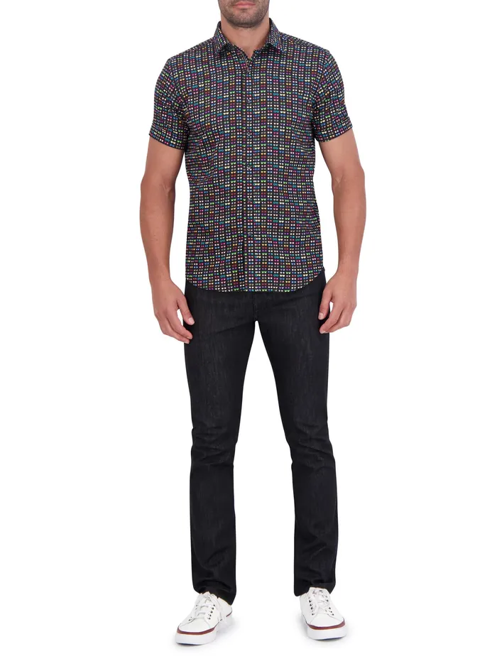 Robert Graham Short Sleeve Button Down Shirts Men SPECTACLE SHORT SLEEVE BUTTON DOWN SHIRT Black