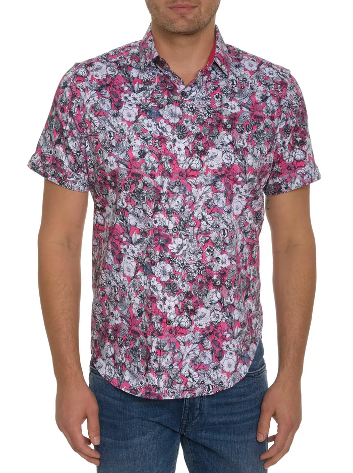 Robert Graham Short Sleeve Button Down Shirts Men THE PALAZA SHORT SLEEVE BUTTON DOWN SHIRT Magenta Robert Graham Short Sleeve Button Down Shirts Men THE PALAZA SHORT SLEEVE BUTTON DOWN SHIRT Magenta