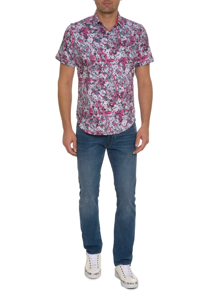 Robert Graham Short Sleeve Button Down Shirts Men THE PALAZA SHORT SLEEVE BUTTON DOWN SHIRT Magenta