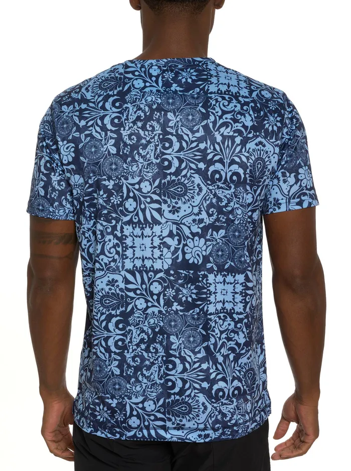 Robert Graham Short Sleeve Knits Men DILLIONS PERFORMANCE GRAPHIC TSHIRT Navy
