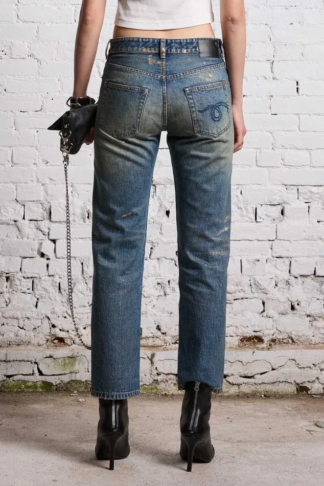 ROMEO JEAN 8211 SPLATTERED CLINTON BLUE Women R13 Denim
