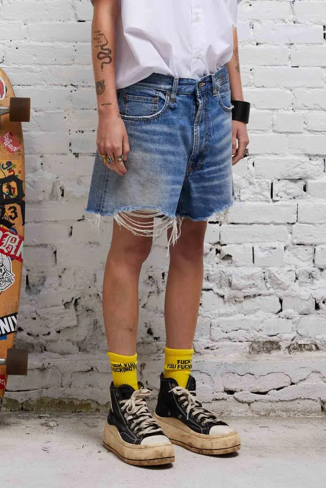 ROSE BAGGY SHORT 8211 TURNER BLUE Women R13 Denim
