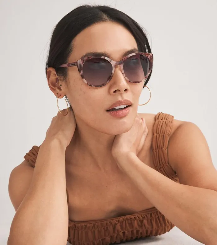 Round Cat Eye Sunglasses Blue Tortoise Women Cole Haan Sunglasses