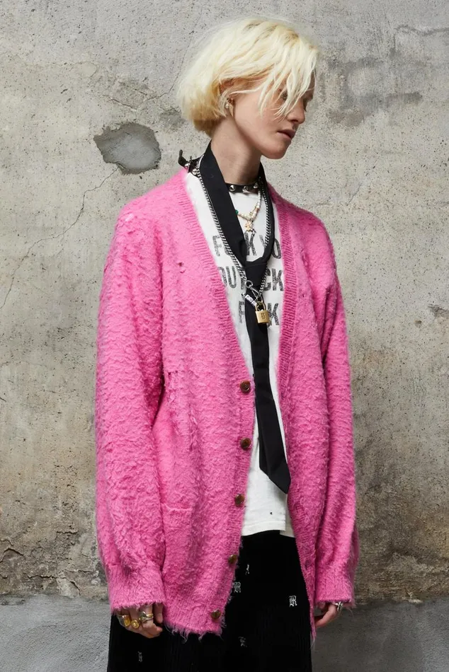SHAGGY OVERSIZED DISTRESSED EDGE CARDIGAN 8211 PINK Women R13 Tops