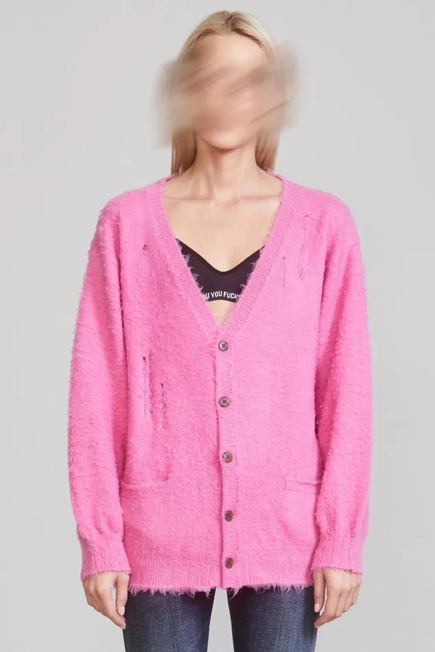 SHAGGY OVERSIZED DISTRESSED EDGE CARDIGAN 8211 PINK Women R13 Tops