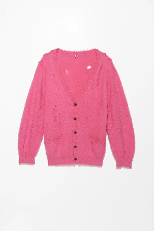 SHAGGY OVERSIZED DISTRESSED EDGE CARDIGAN 8211 PINK Women R13 Tops