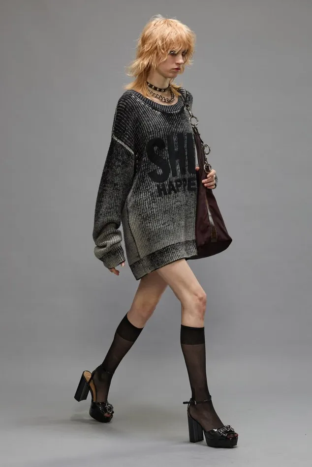 SHIT HAPPENS BOYFRIEND SWEATER 8211 DISTRESSED BLACK Women R13 Sweaters