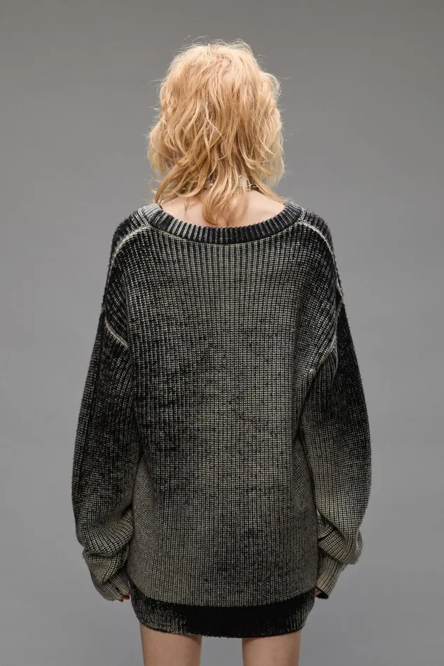 SHIT HAPPENS BOYFRIEND SWEATER 8211 DISTRESSED BLACK Women R13 Sweaters