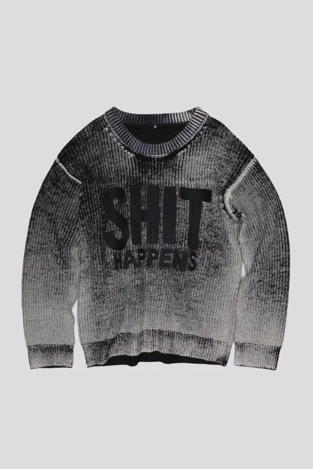 SHIT HAPPENS BOYFRIEND SWEATER 8211 DISTRESSED BLACK Women R13 Sweaters