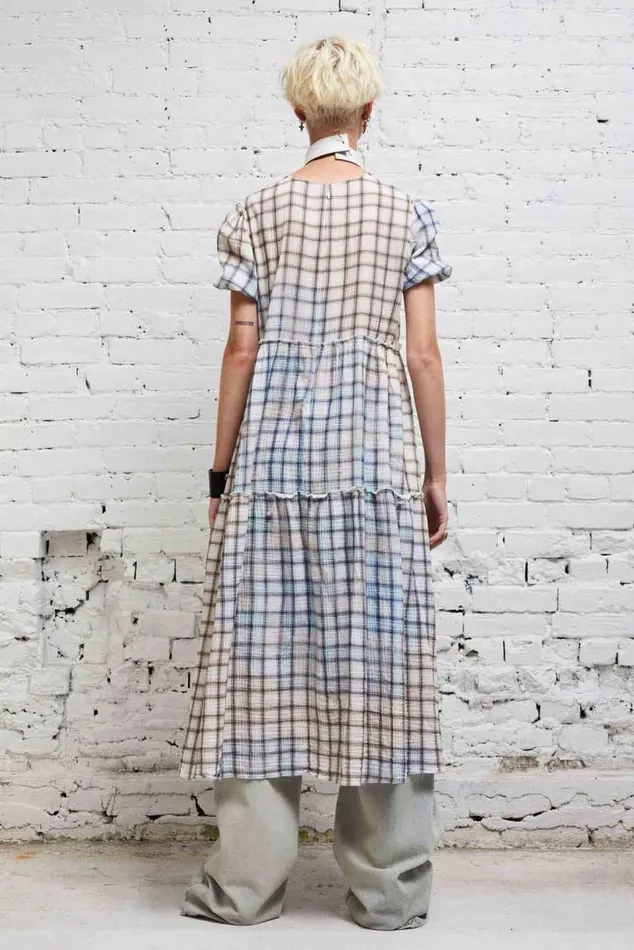 SHREDDED RELAXED MIDI 8211 BLEACHED PLAID Women R13 Dresses and Skirts