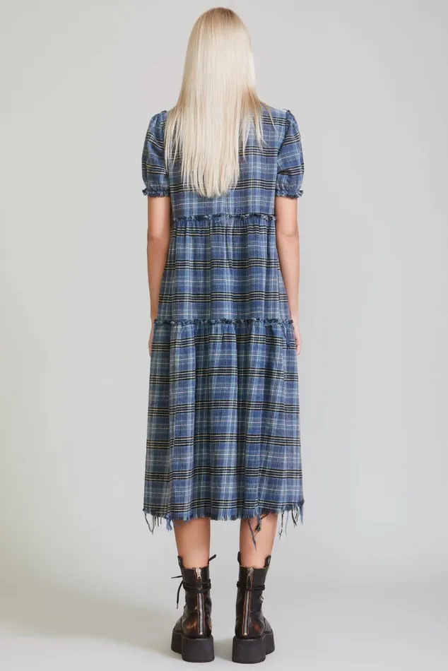 SHREDDED RELAXED MIDI 8211 BLUE PLAID Women R13 Dresses and Skirts