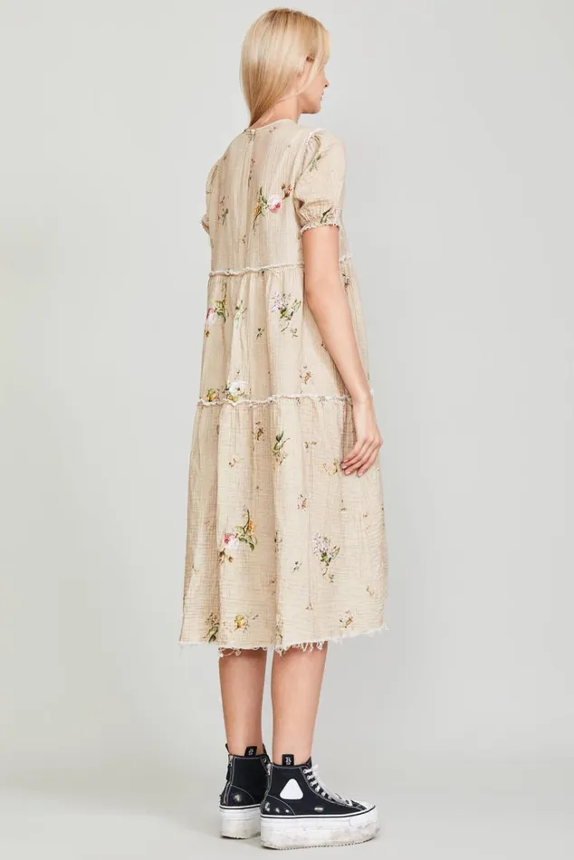SHREDDED RELAXED MIDI 8211 FLORAL ON KHAKI Women R13 Dresses and Skirts