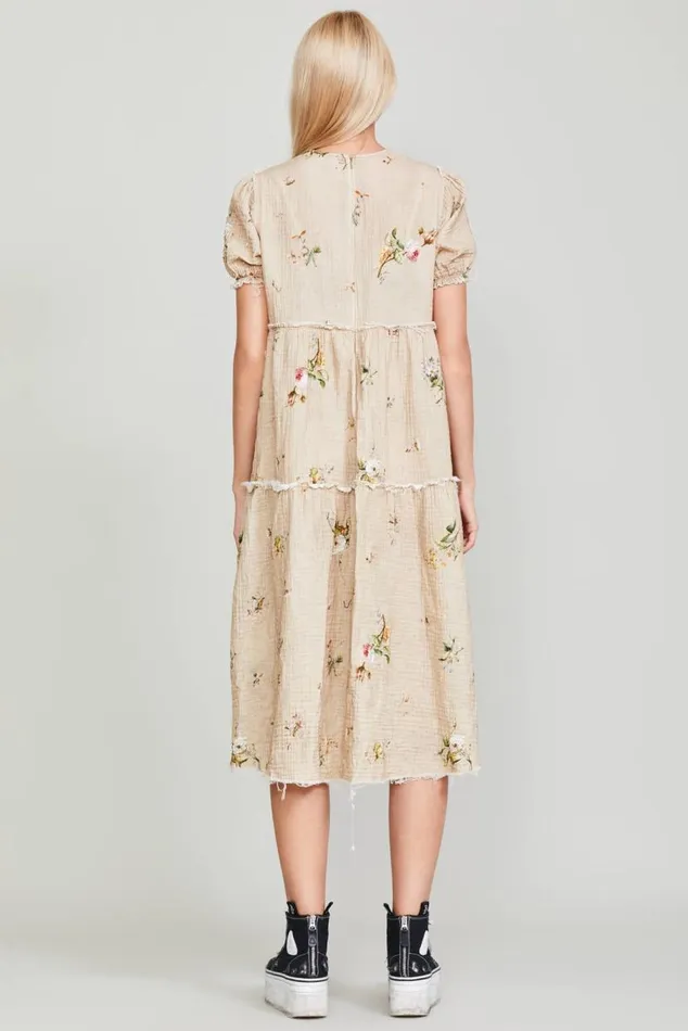 SHREDDED RELAXED MIDI 8211 FLORAL ON KHAKI Women R13 Dresses and Skirts