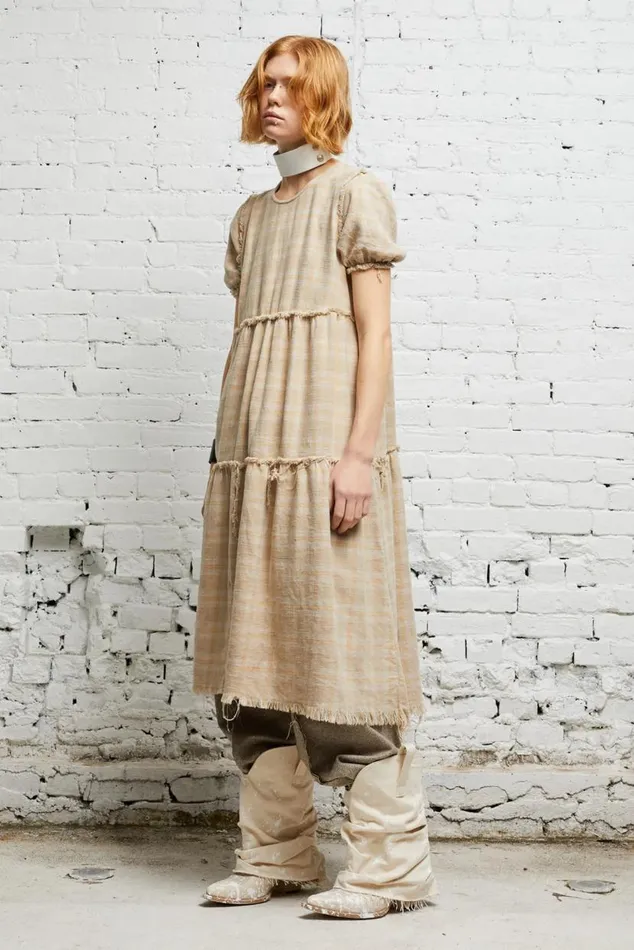 SHREDDED RELAXED MIDI 8211 OVERDYED KHAKI PLAID Women R13 Dresses and Skirts